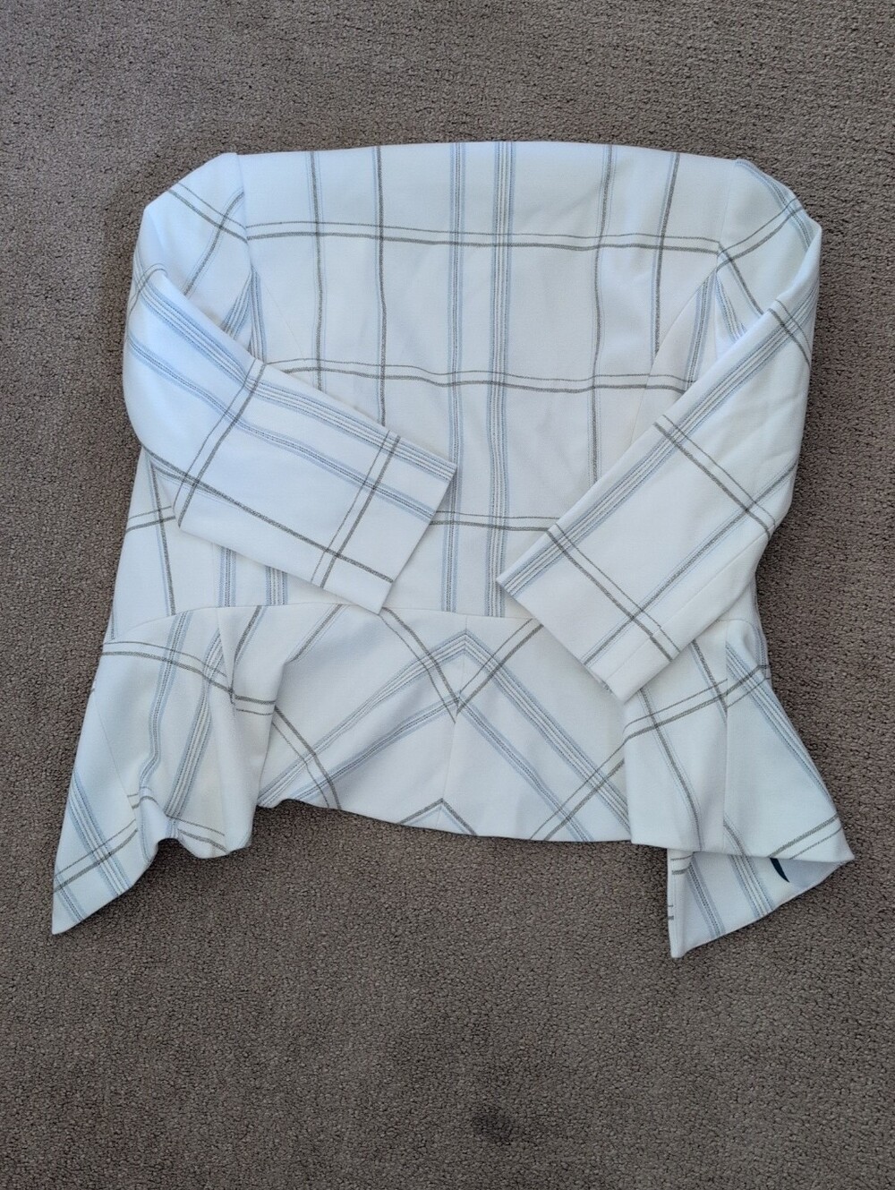 White House Black Market Dropped Front Windowpane Plaid White/ Grey Jacket - Picture 5 of 10